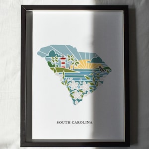 South Carolina Physical Art Print | State Wall Art | 5x7, 8x10, 11x14, 16x20 Archival Art Print | South Carolina Illustrated Poster