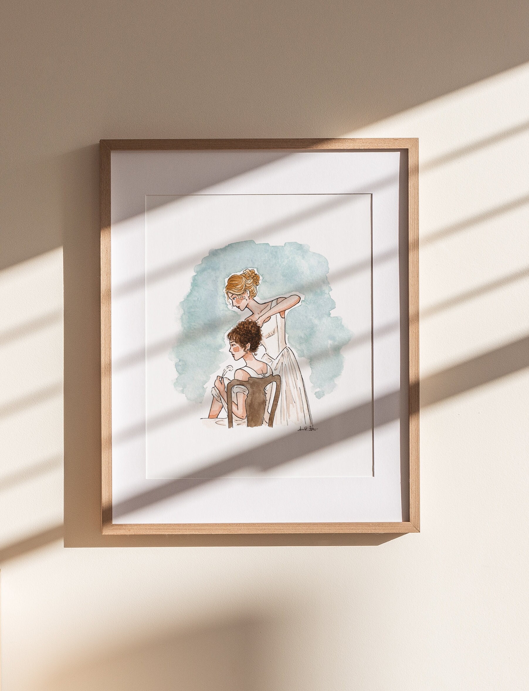 Pride & Prejudice Jane and Lizzie Print | Watercolor Illustration | Wall Art | 8x10&quot; 5x7&quot; Archival Art Print | Book Lover Gift | Jane Austen