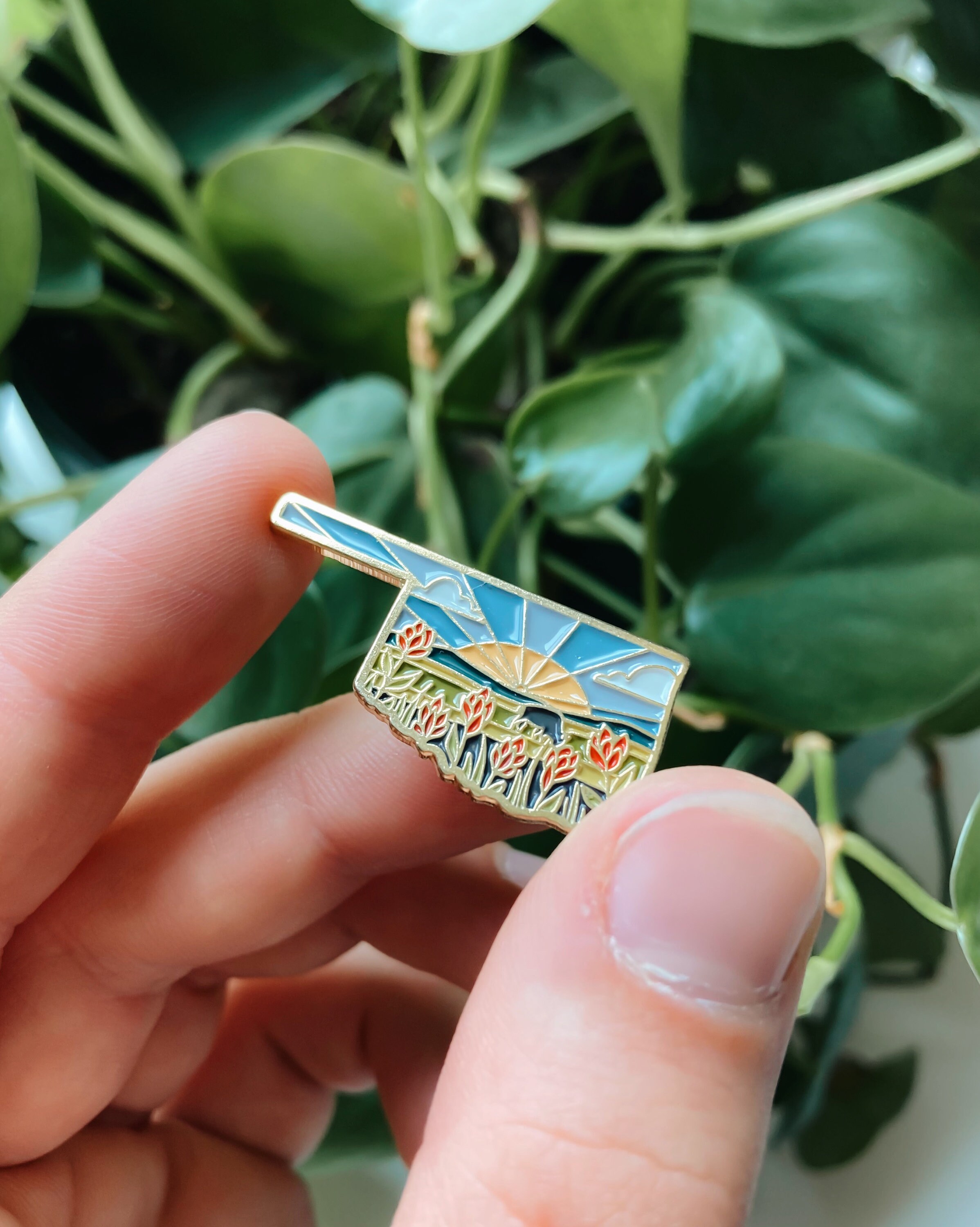 Oklahoma Enamel Pin | Gold Soft Enamel Pin | Illustrated United State Pin | Butterfly Clasp | 1.25&quot;
