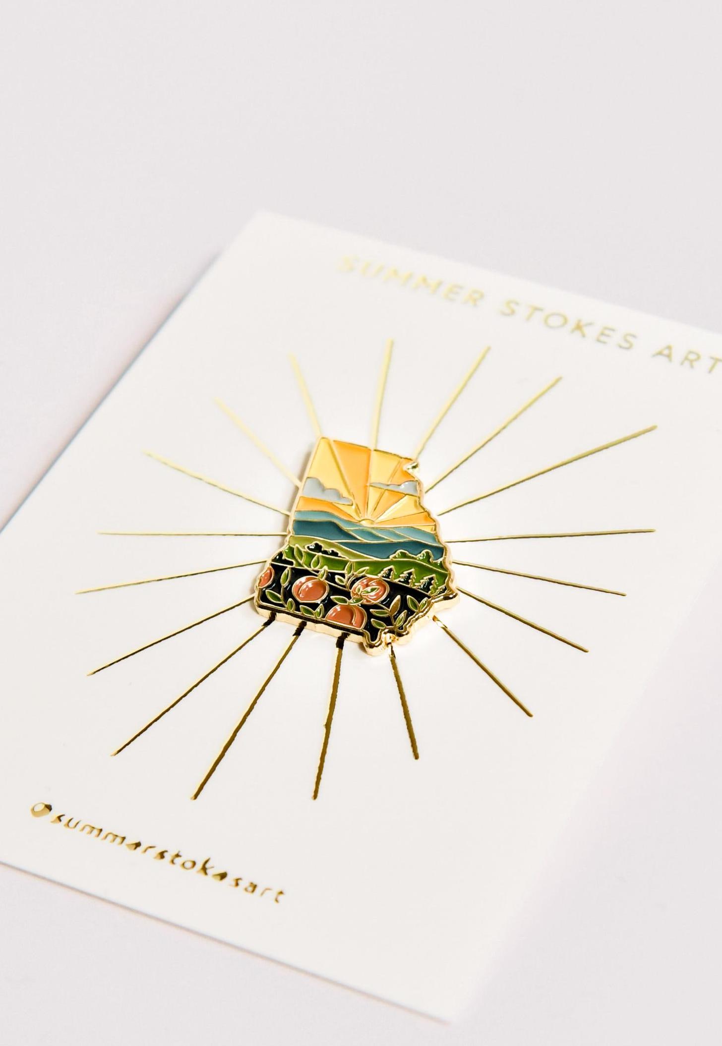 Georgia Enamel Pin | Gold Soft Enamel Pin | Illustrated United State Pin | Butterfly Clasp | 1.25&quot;