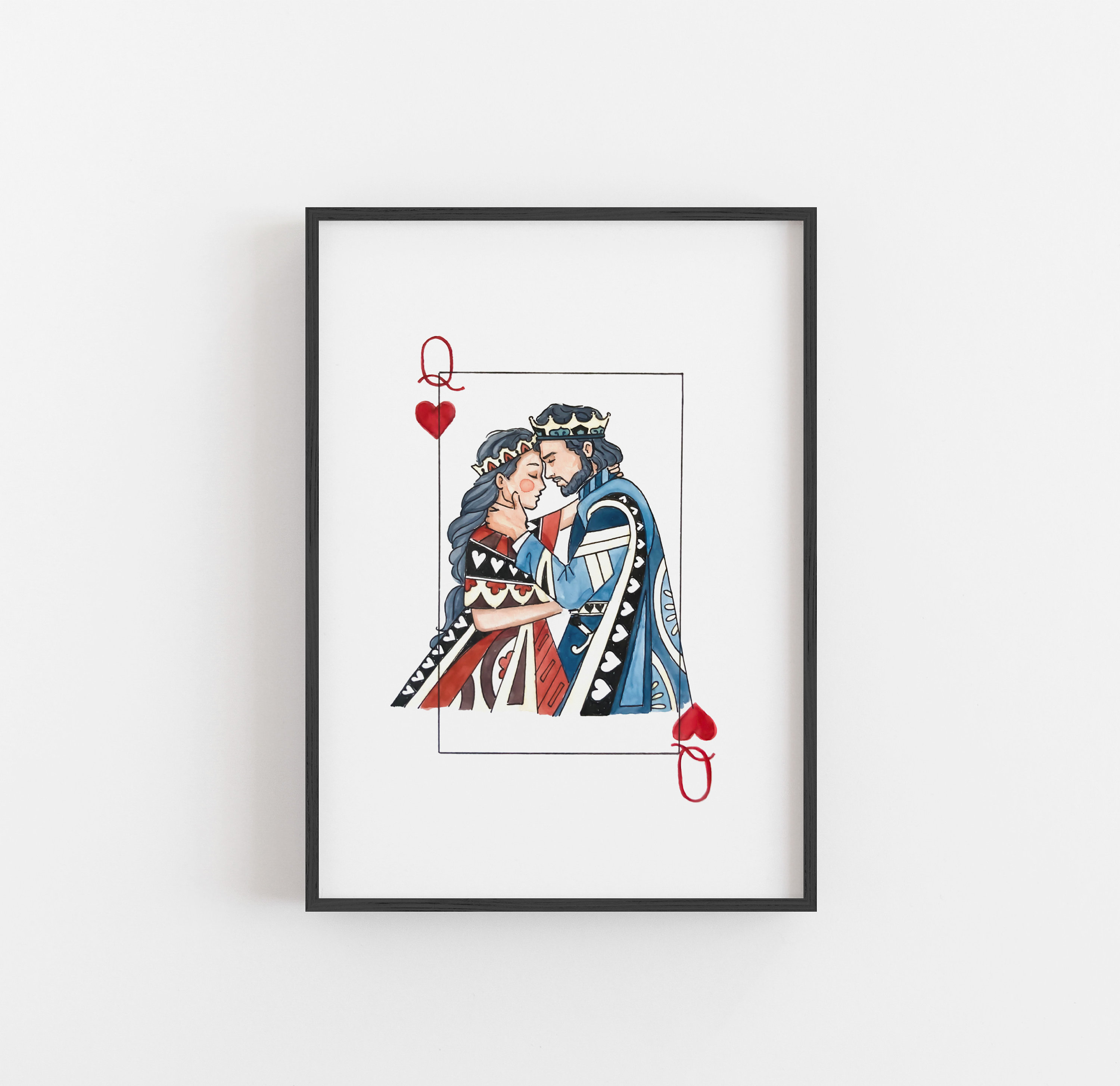 King and Queen Wall Art | Watercolor Illustration | 8x10&quot; 5x7&quot; Art Print | Valentines Gift | King & Queen Playing Cards | Wedding Gift