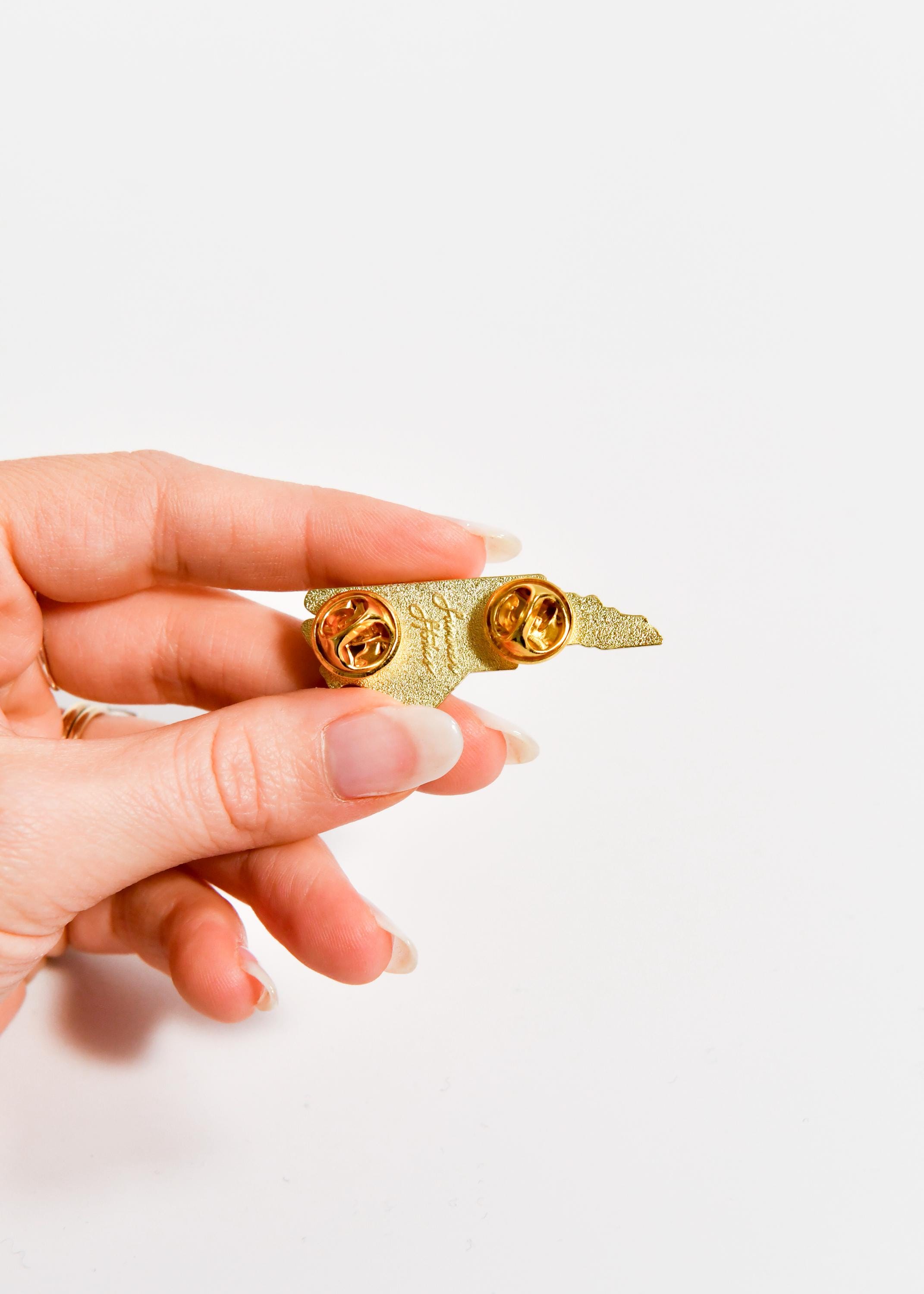 North Carolina Pin | Gold Soft Enamel Pin | Illustrated United State Pin | Butterfly Clasp | 1.25&quot;