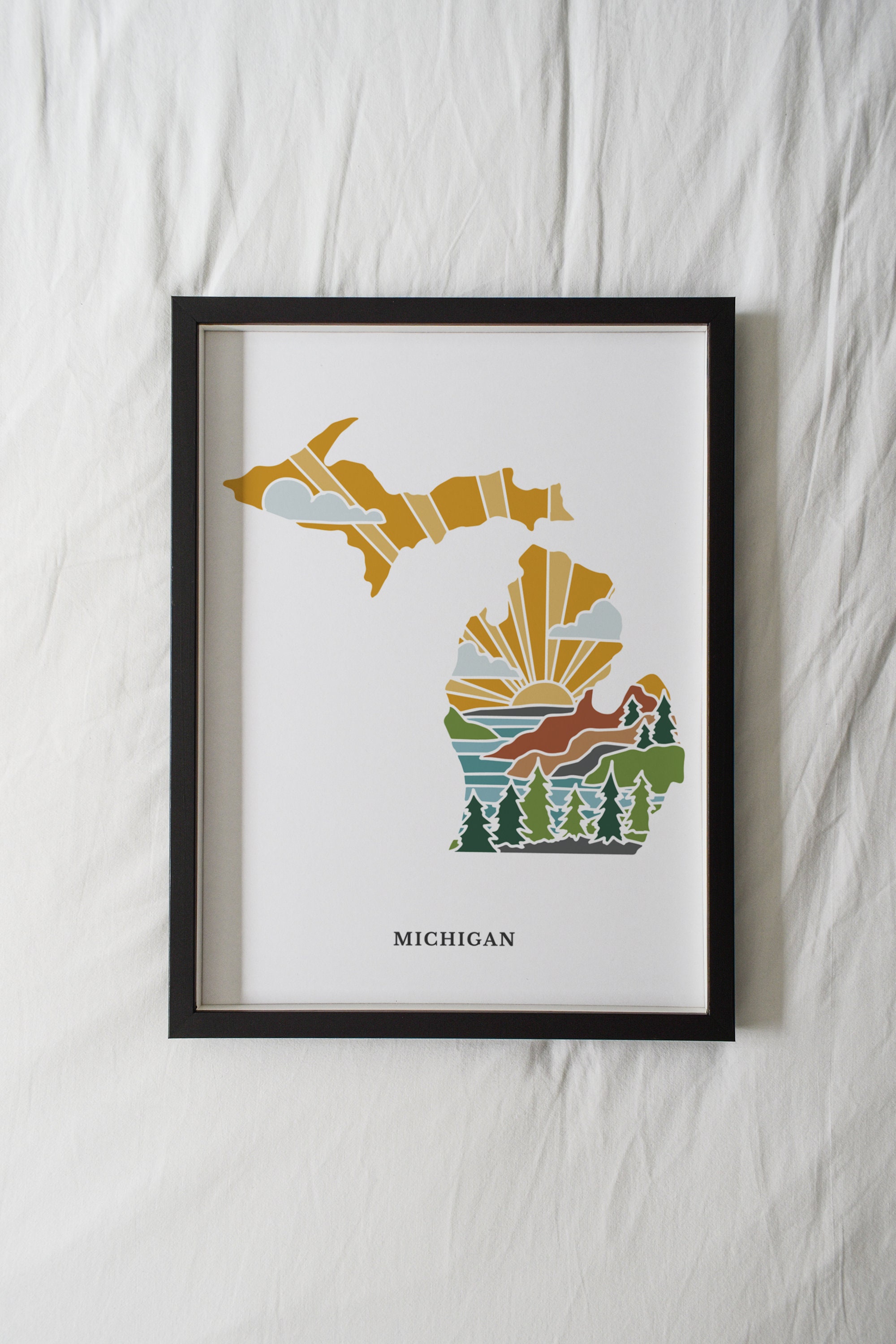 Michigan Physical Art Print | State Wall Art | 5x7, 8x10, 11x14, 16x20 Archival Art Print | Michigan Illustrated Poster