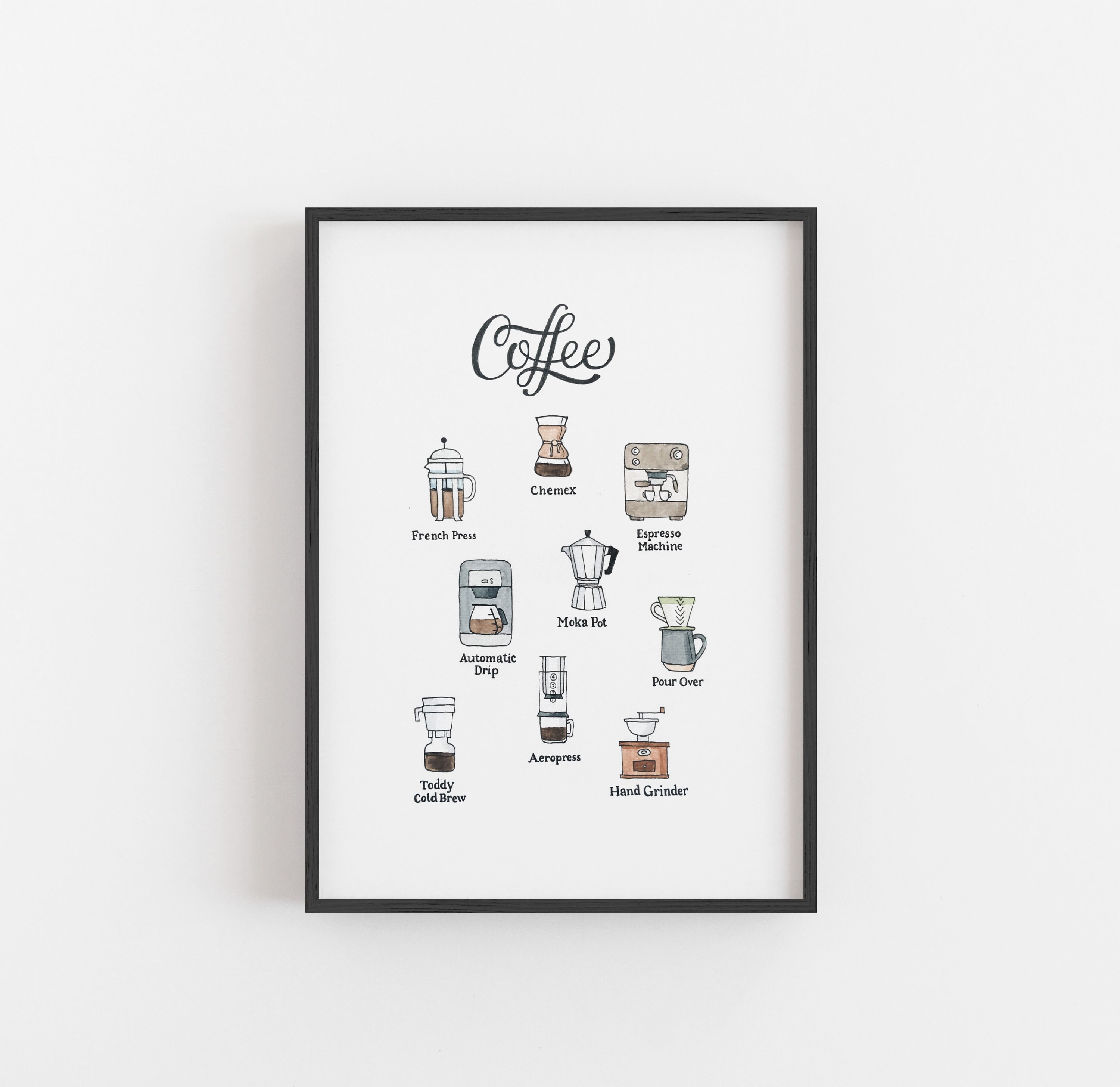 Coffee Print | Watercolor Illustration | Wall Art | 8x10&quot; 5x7&quot; Archival Art Print | Coffee Lover Gift