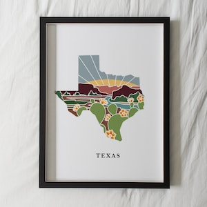 Texas Art Print | State Wall Art | 5x7, 8x10, 11x14, 16x20 Archival Art Print | TX Outline Poster | Texas Illustration