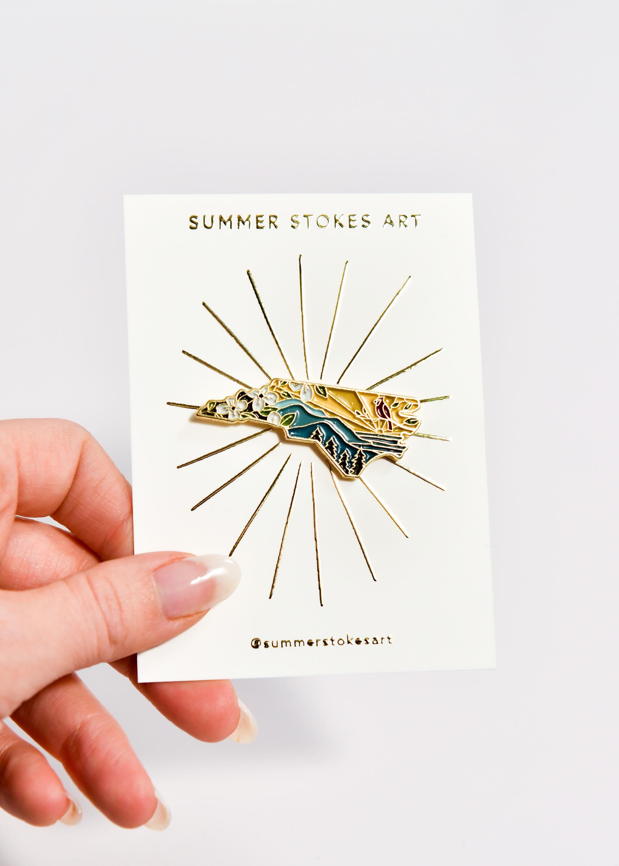 North Carolina Pin | Gold Soft Enamel Pin | Illustrated United State Pin | Butterfly Clasp | 1.25&quot;