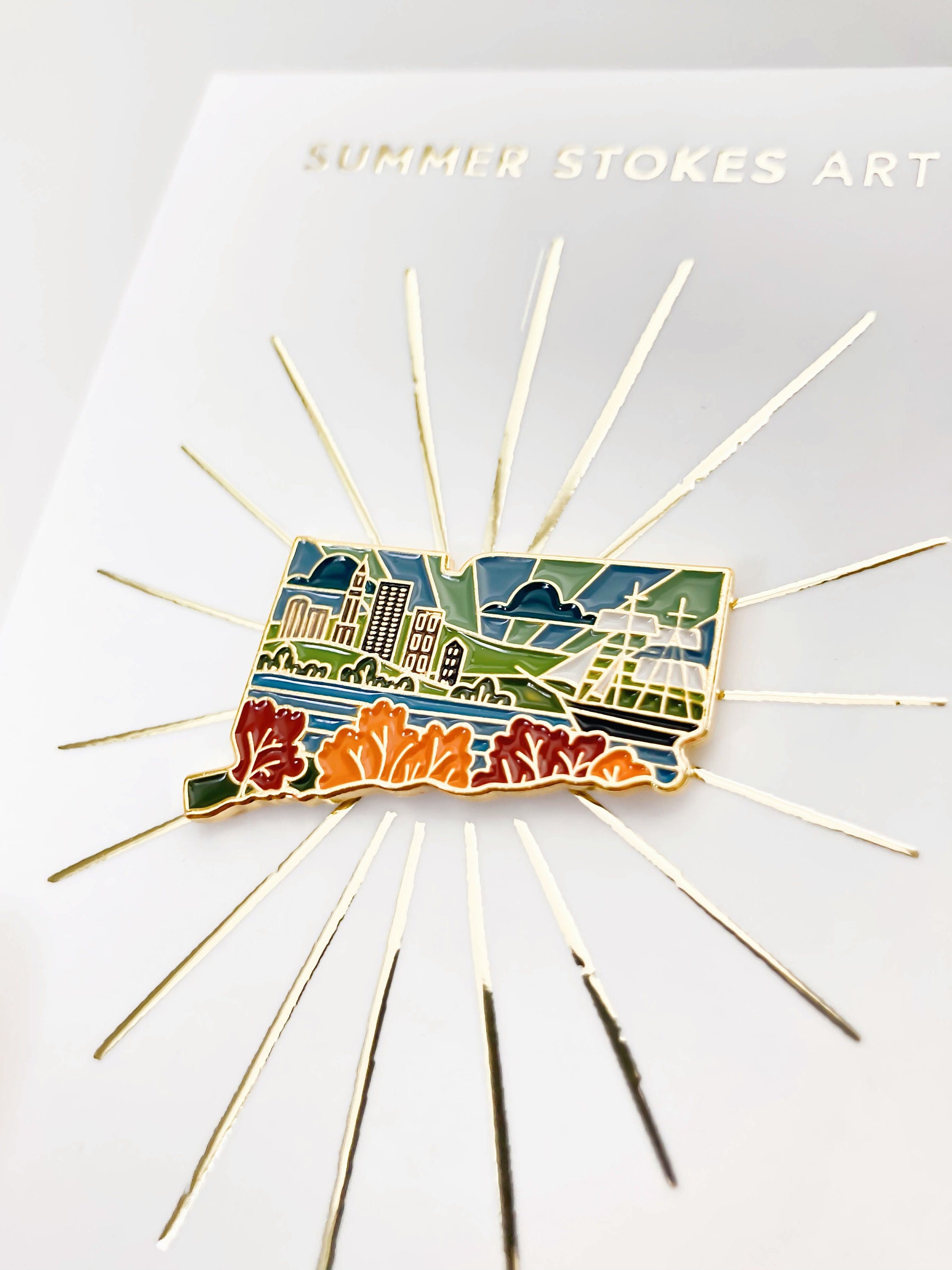 Connecticut Enamel Pin | Connecticut Outline Pin | Illustrated State Pin | Butterfly Clasp | 1&quot;
