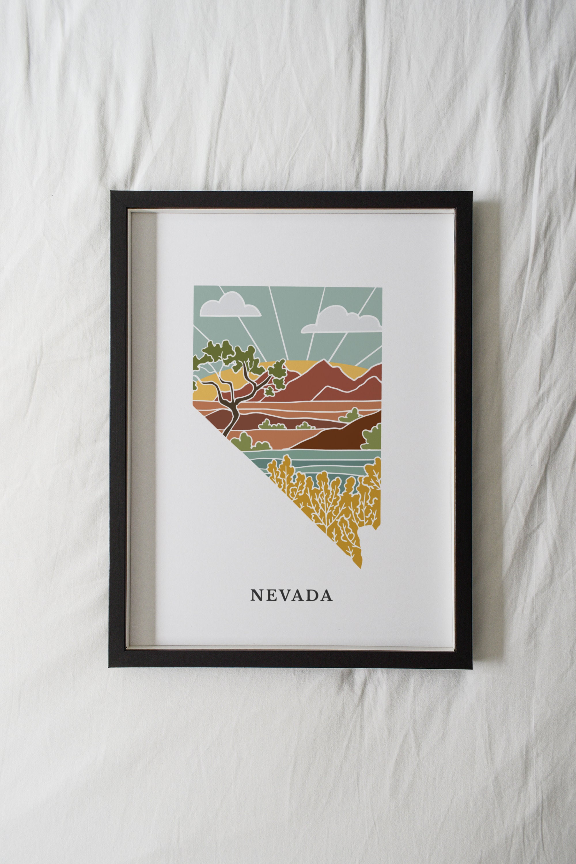 Nevada Physical Art Print | State Wall Art | 5x7, 8x10, 11x14, 16x20&quot; Archival Art Print | Nevada Illustrated Poster