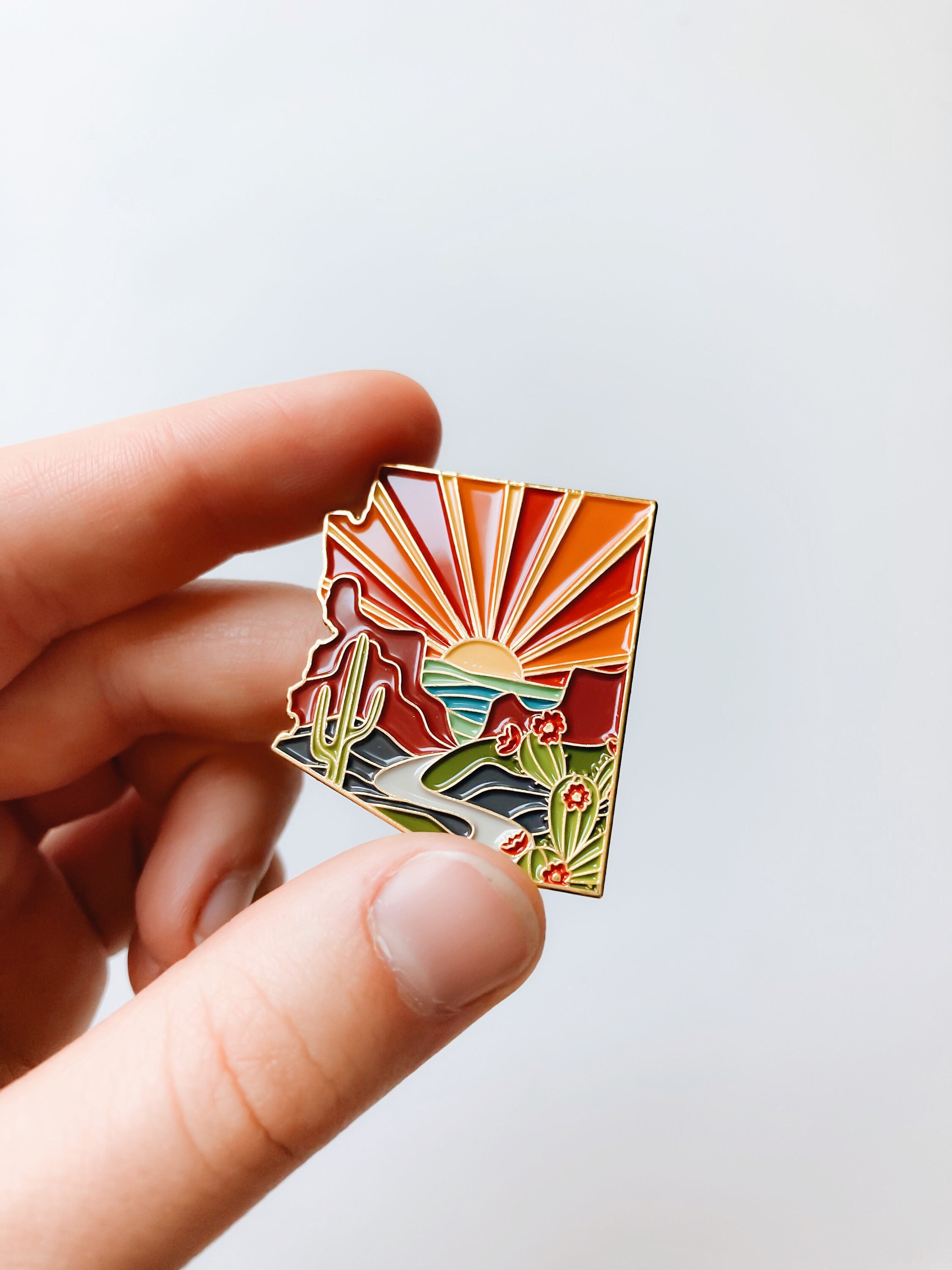 1.5&quot; Arizona Enamel Pin | Gold Soft Enamel Pin | Illustrated United State Pin | Butterfly Clasp