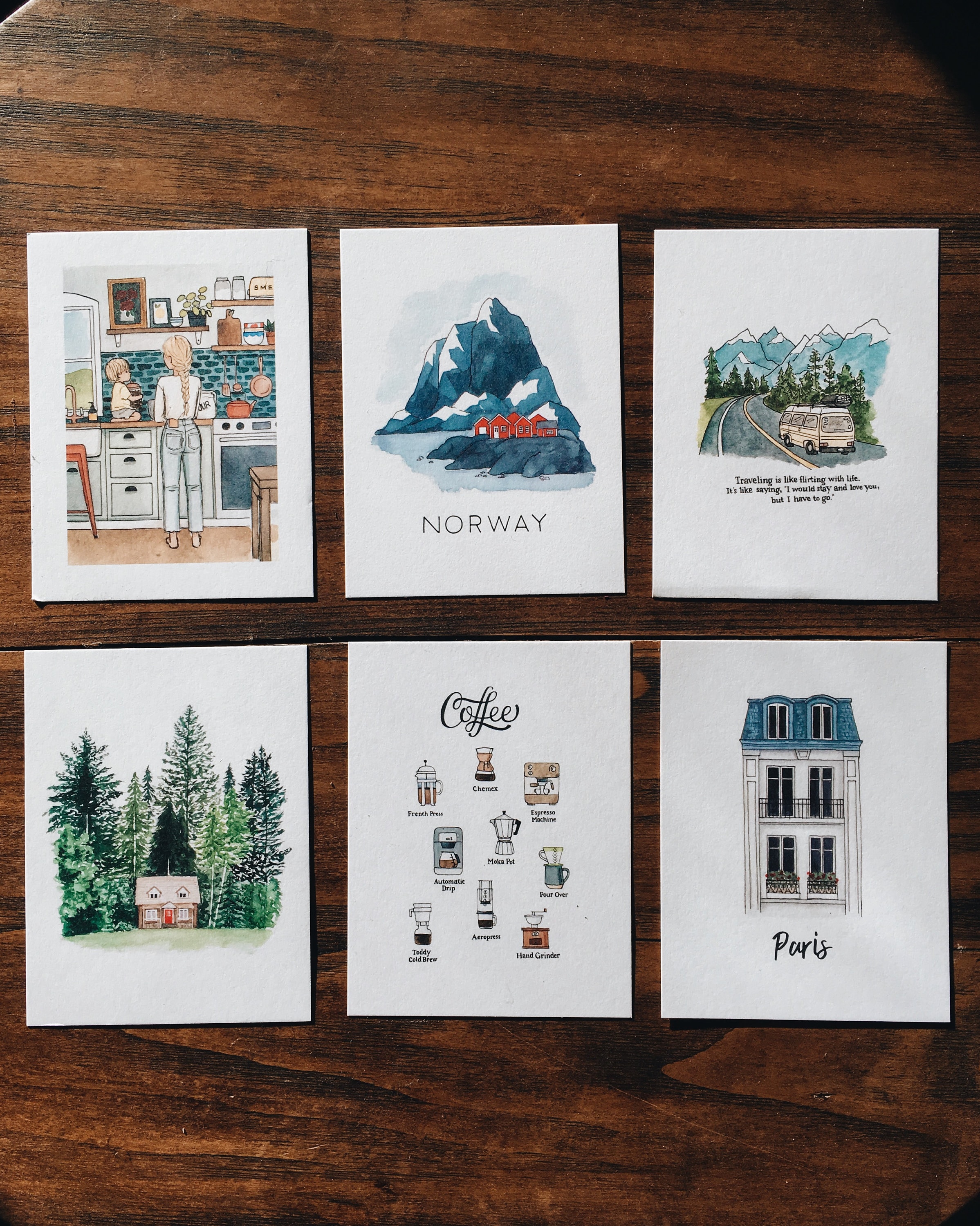 Illustrated Postcard Variety Set | Set of 6 | Mix & Match | Watercolor Postcards | Mini Art Prints | Illustrated Stationary