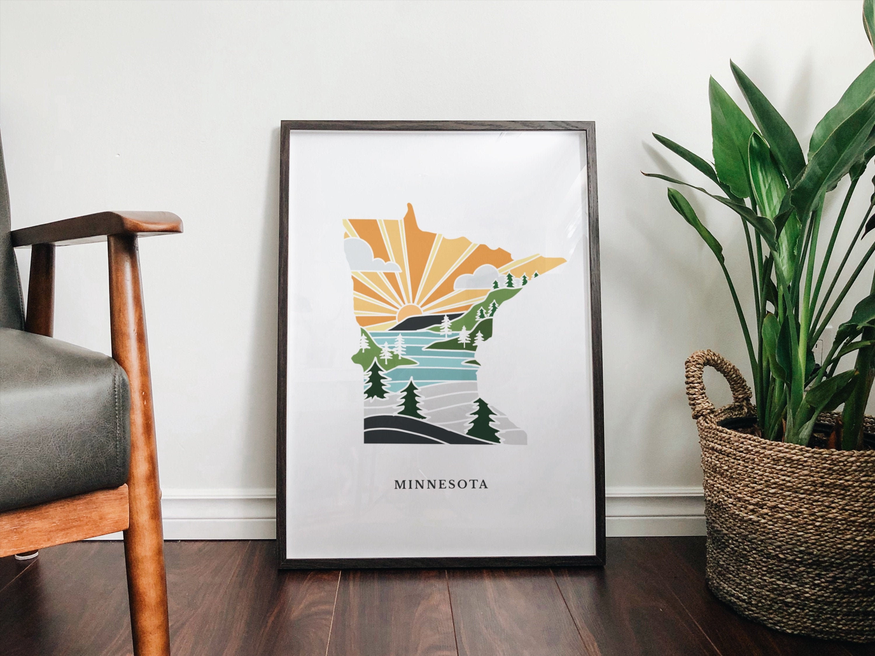 Minnesota Art Print | State Wall Art | 5x7, 8x10, 11x14, 16x20 Archival Art Print | MN Outline Poster | Minnesota Illustration