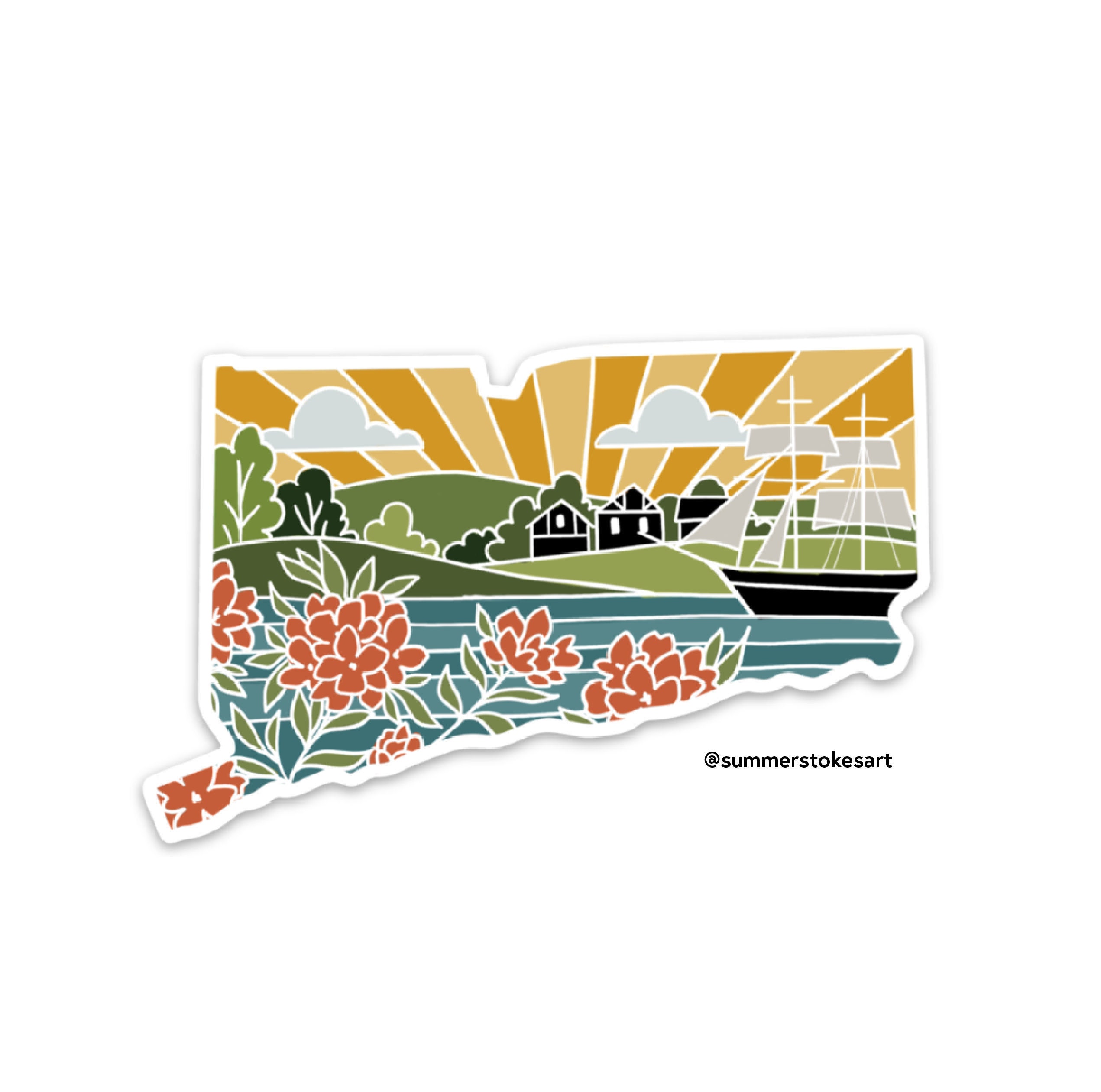 Connecticut Durable Sticker | High Quality Bumper Sticker | United States Vinyl Decal | Weatherproof Sticker | Water Bottle Sticker | 4&quot;