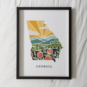 Georgia Peach Art Print | 5x7, 8x10, 11x14, 16x20 Archival Art Print | GA Outline Poster | Georgia Illustration | State Wall Art