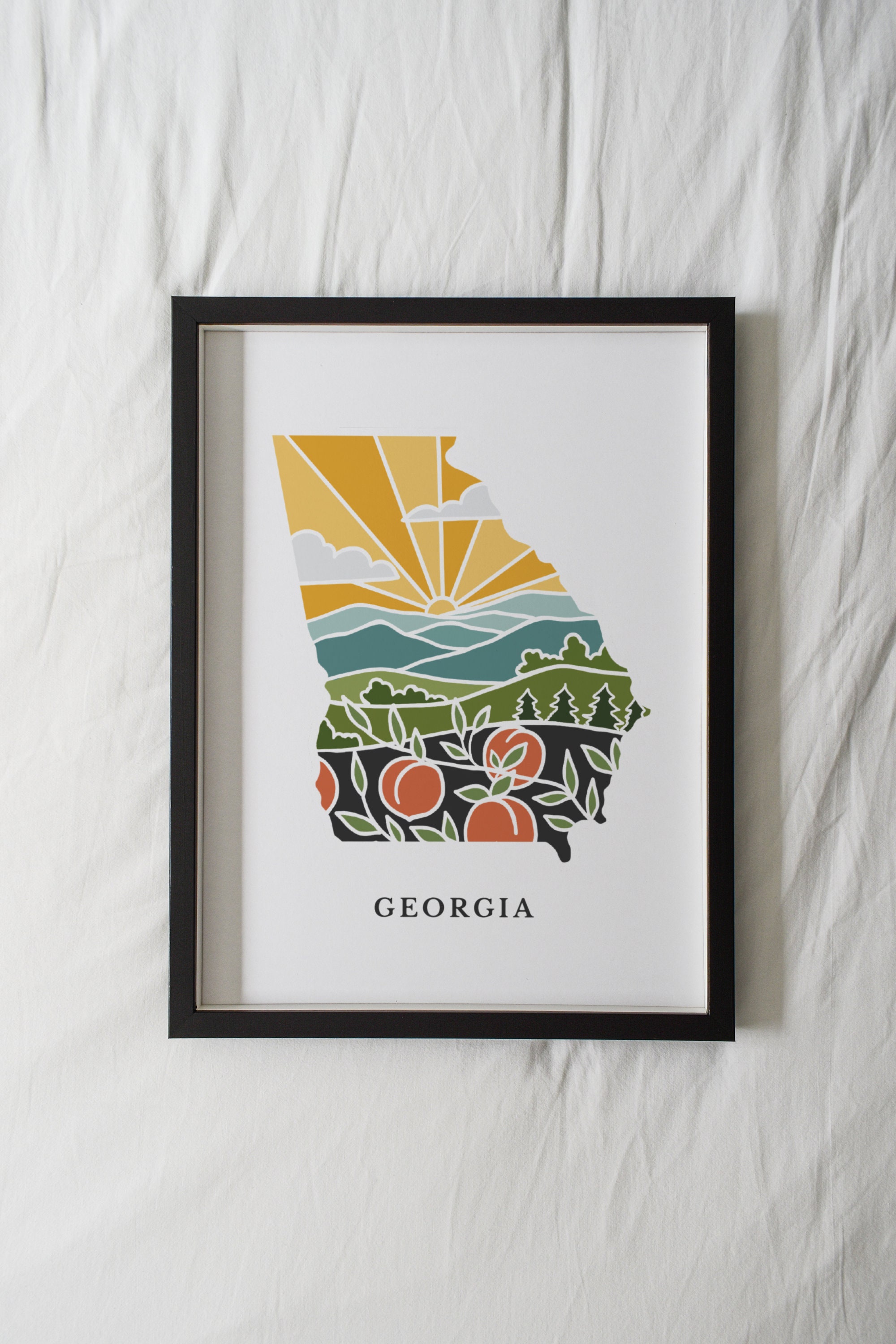 Georgia Peach Art Print | 5x7, 8x10, 11x14, 16x20 Archival Art Print | GA Outline Poster | Georgia Illustration | State Wall Art