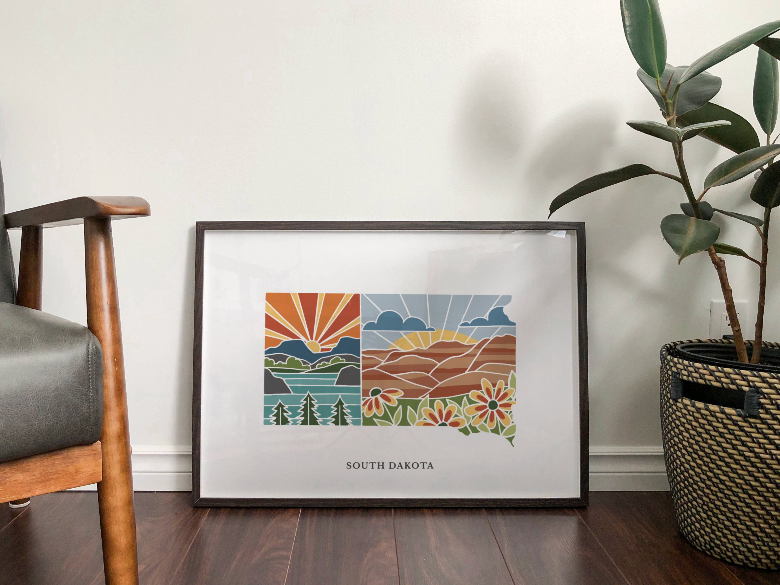 South Dakota Physical Art Print | State Wall Art | 5x7, 8x10, 11x14, 16x20 Archival Art Print | South Dakota Illustrated Poster