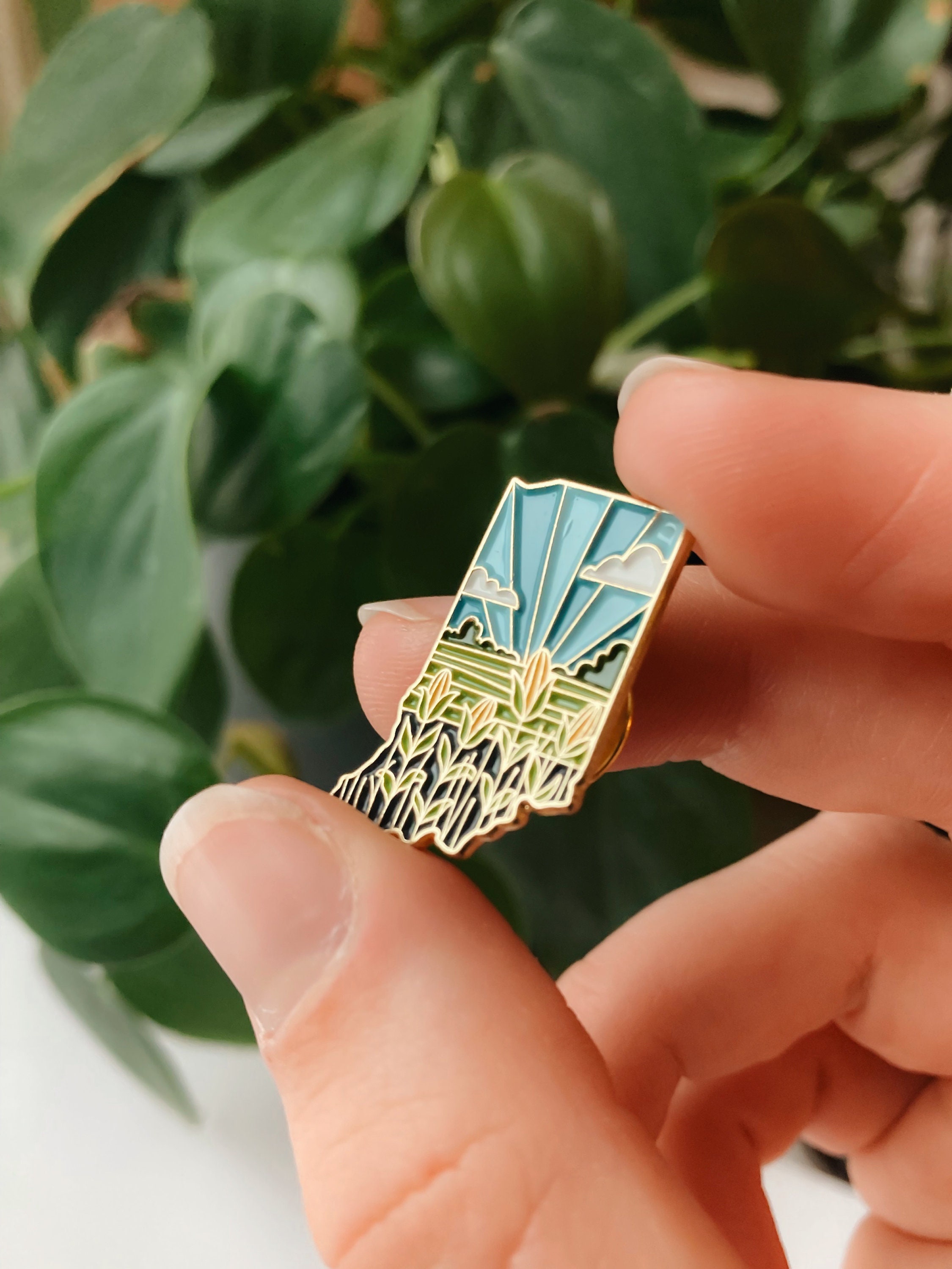 Indiana Enamel Pin | Gold Soft Enamel Pin | Illustrated United States Pin | Butterfly Clasp | 1.25&quot;
