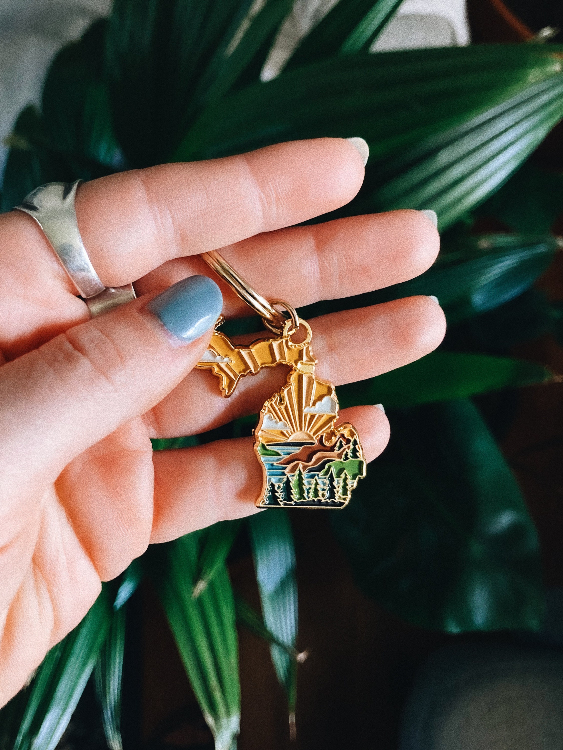 Michigan Soft Enamel Keychain 1.5&quot; | Michigan Outline Key Ring | Illustrated State Keychain