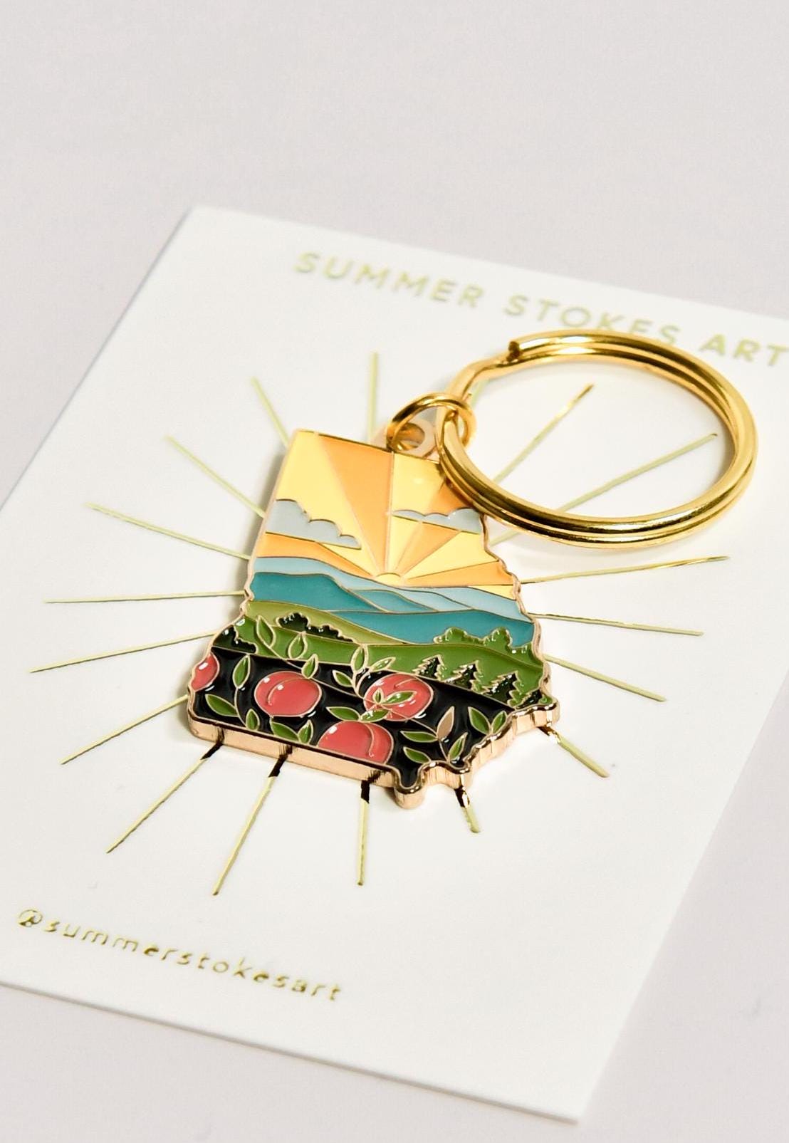 Georgia Soft Enamel Keychain 1.5&quot; | Georgia Outline Key Ring | Illustrated State Keychain