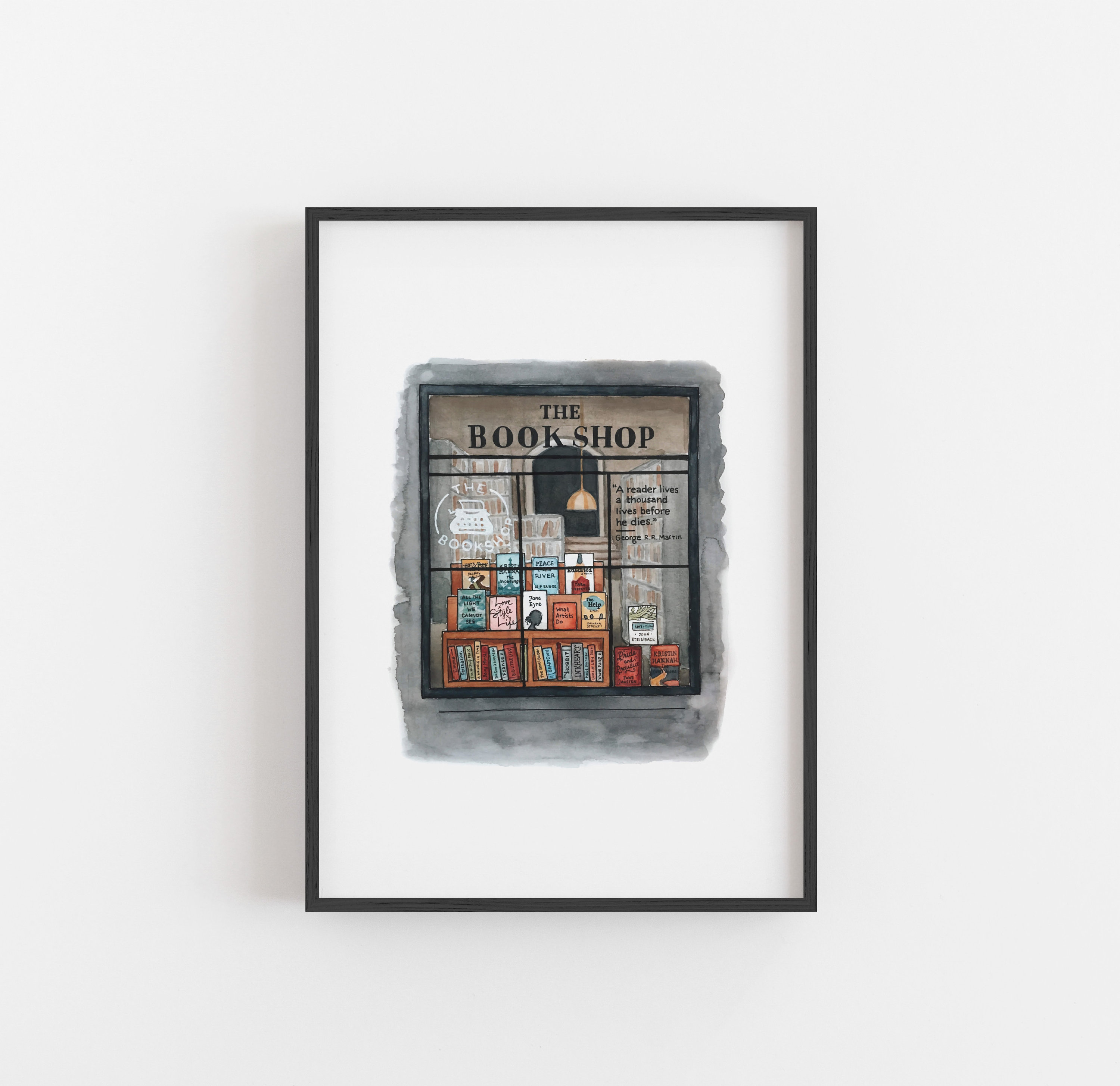 Bookshop Print | Watercolor Illustration | Wall Art | 8x10&quot; 5x7&quot; Archival Art Print | Book Lover Gift