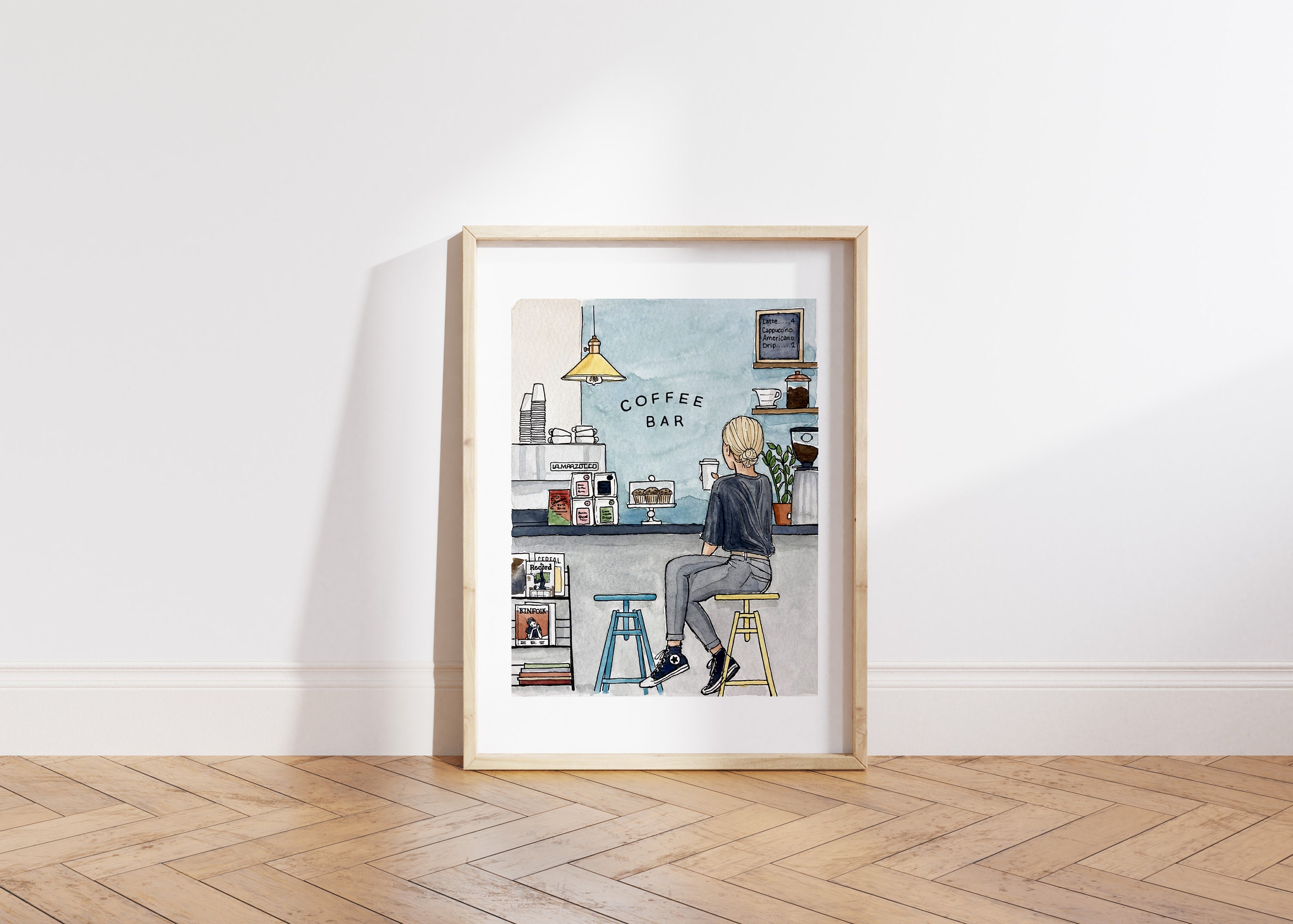 Coffee Shop Print | Watercolor Coffee Art Print | Illustrated Coffee Poster | Coffee Bar Art | Coffee Lovers Gift | Scandinavian Kitchen