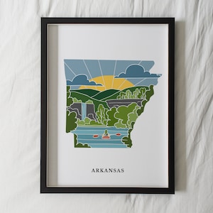 Arkansas Physical Art Print | State Wall Art | 5x7, 8x10, 11x14, 16x20" Archival Art Print | Arkansas Illustrated Poster