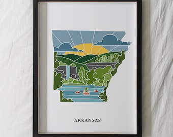 Arkansas Physical Art Print | State Wall Art | 5x7, 8x10, 11x14, 16x20" Archival Art Print | Arkansas Illustrated Poster