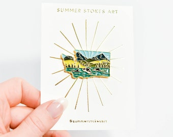 Washington Enamel Pin | Gold Soft Enamel Pin | Illustrated United State Pin | Butterfly Clasp | 1.25"