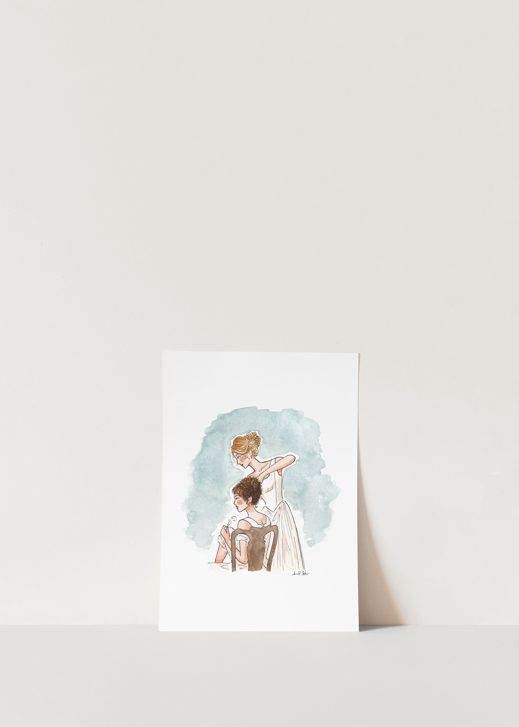 Pride & Prejudice Jane and Lizzie Print | Watercolor Illustration | Wall Art | 8x10&quot; 5x7&quot; Archival Art Print | Book Lover Gift | Jane Austen