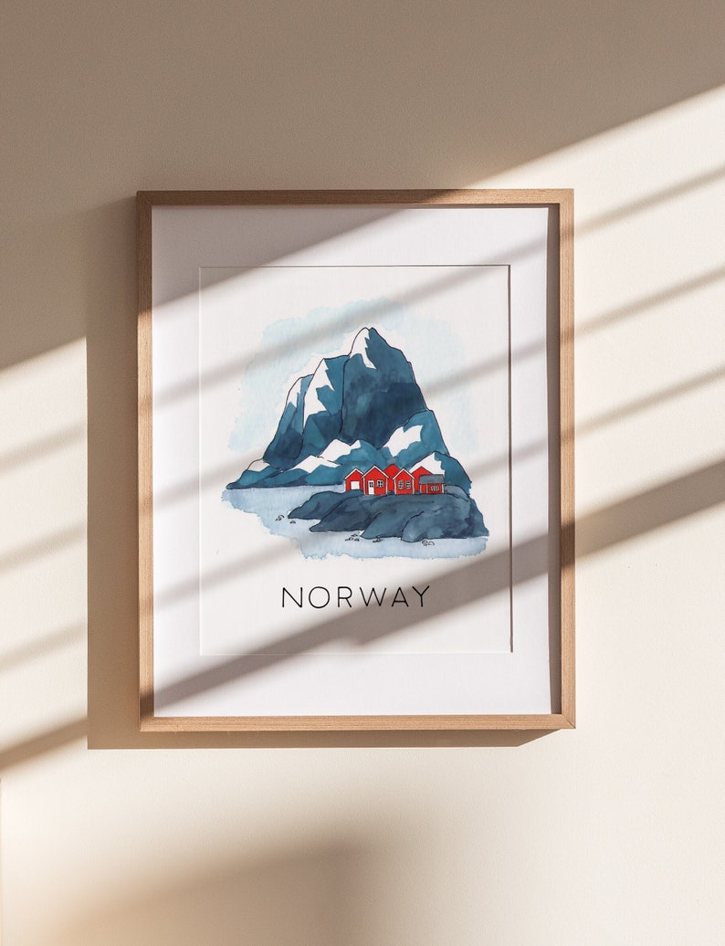 Beautiful Norway Landscape Art Print Nordic Illustration Scandinavian Art Print Nature Wall Decor Nursery Decor Travel Wall Art image 1