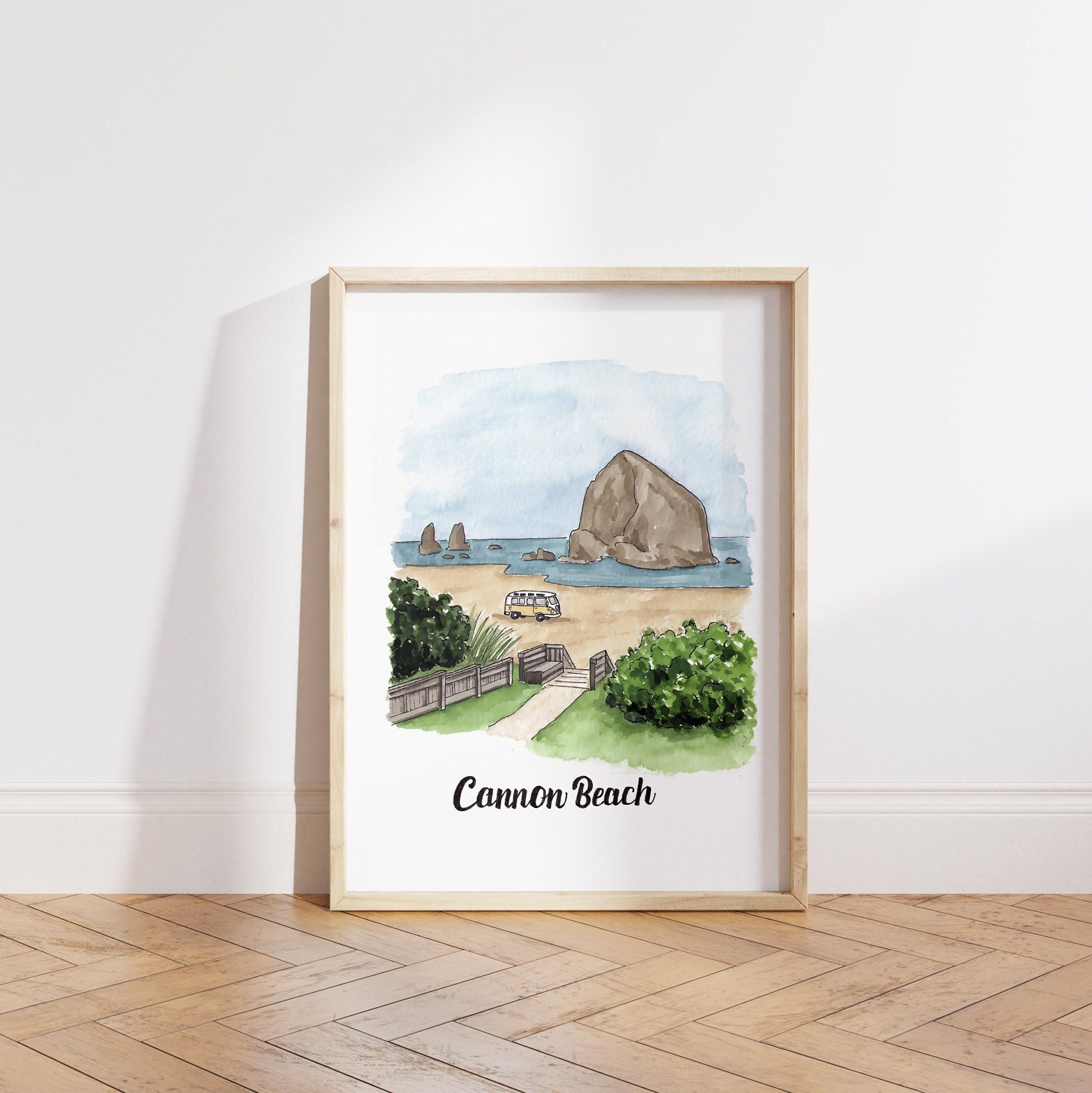 Cannon Beach Print | Watercolor Illustration Art Print | Oregon Coast Painting