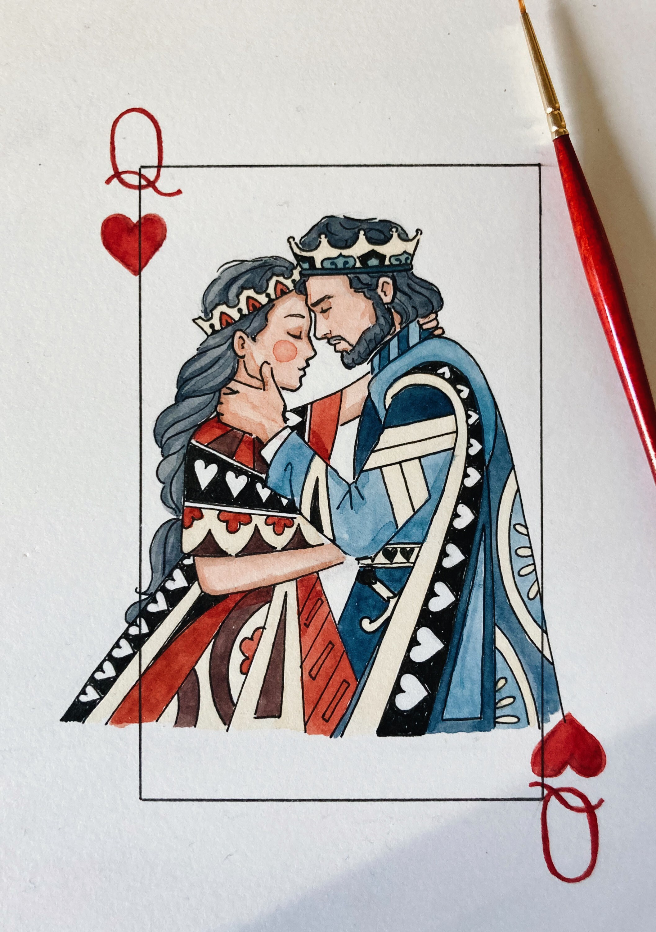 King and Queen Wall Art | Watercolor Illustration | 8x10&quot; 5x7&quot; Art Print | Valentines Gift | King & Queen Playing Cards | Wedding Gift