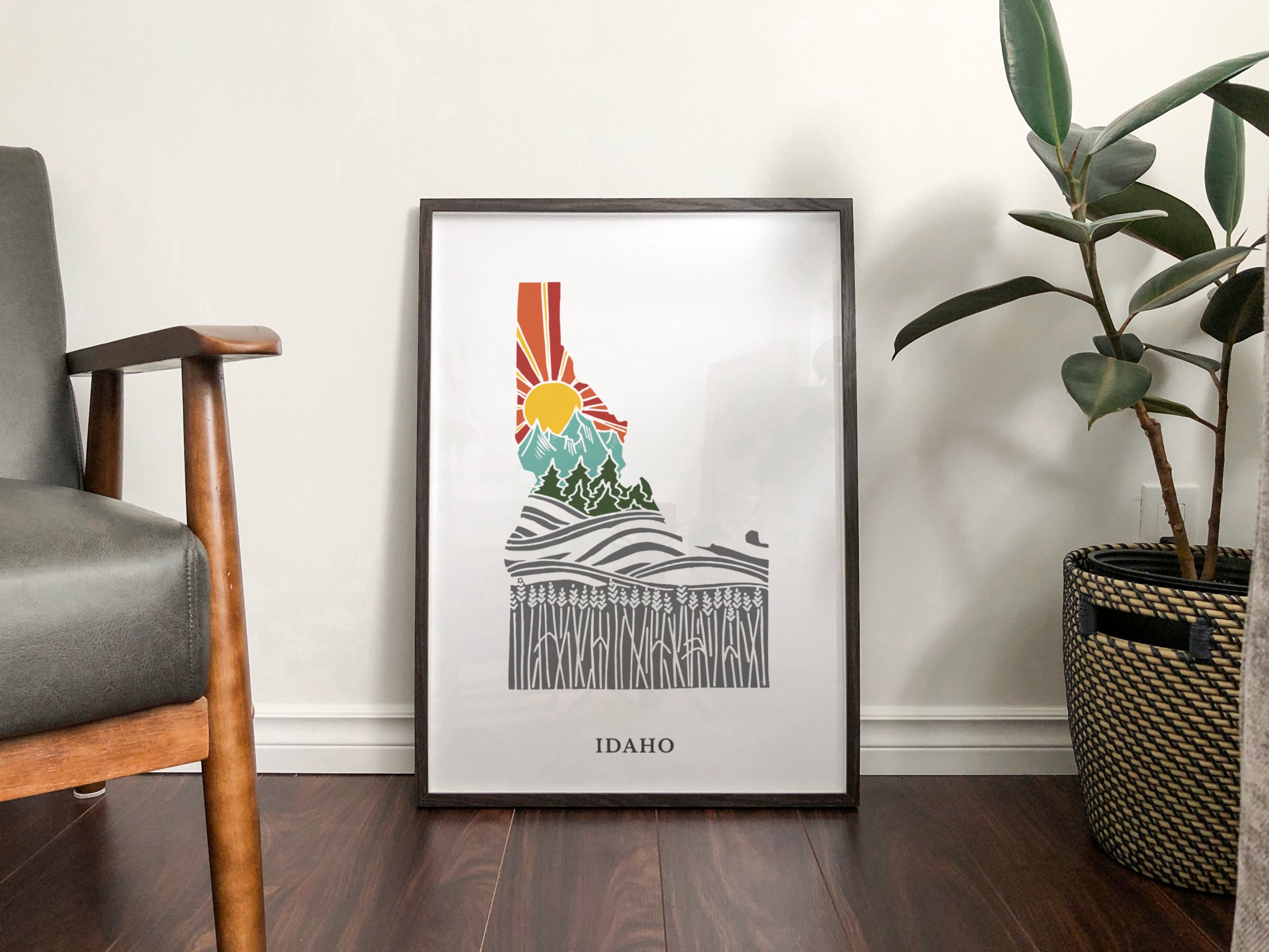 Idaho Physical Art Print | State Wall Art | 5x7, 8x10, 11x14, 16x20&quot; Archival Art Print | Idaho Illustrated Poster
