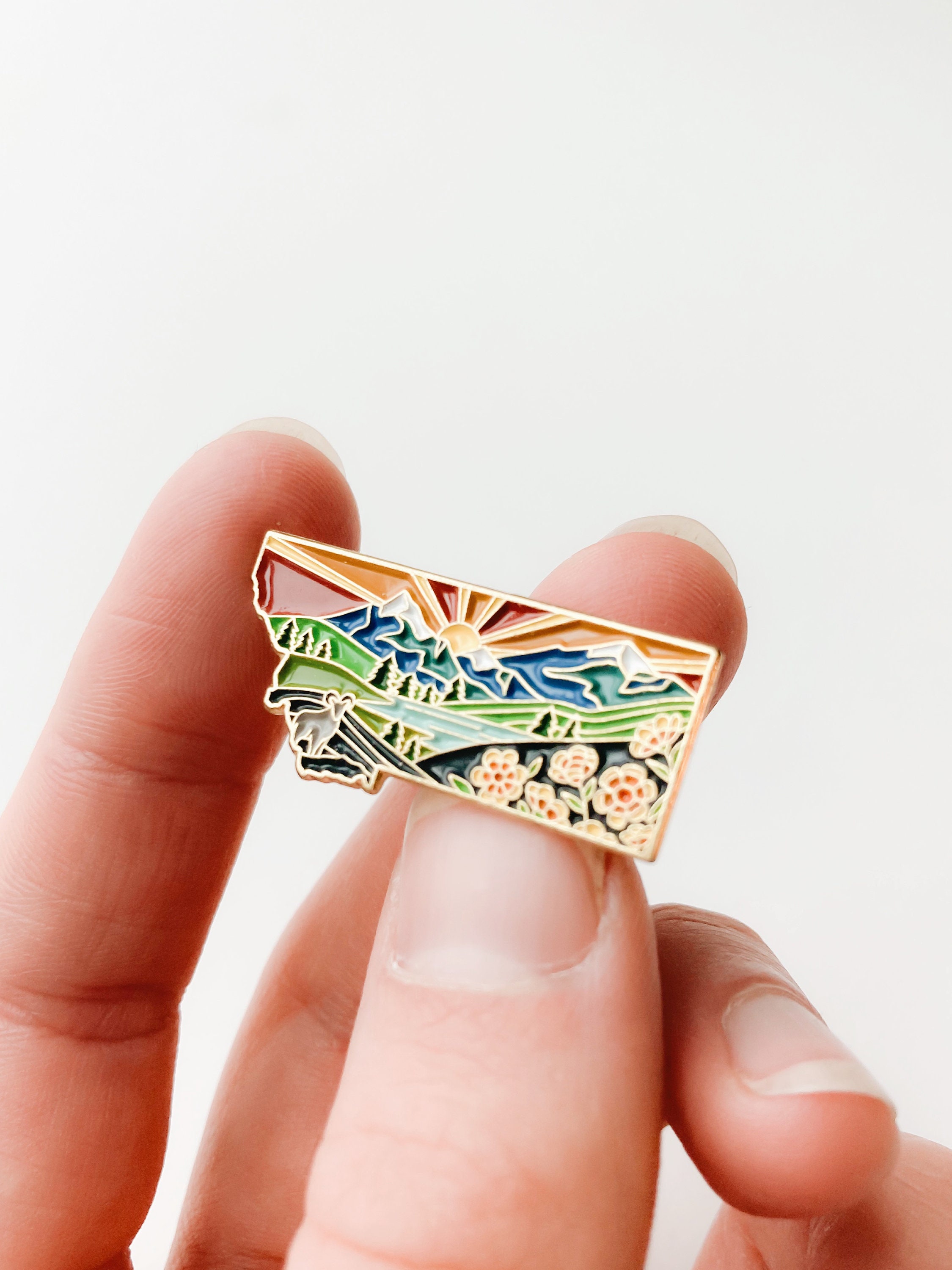 Montana Enamel Pin | Gold Soft Enamel Pin | Illustrated United States Pin | Butterfly Clasp | 1.25&quot;