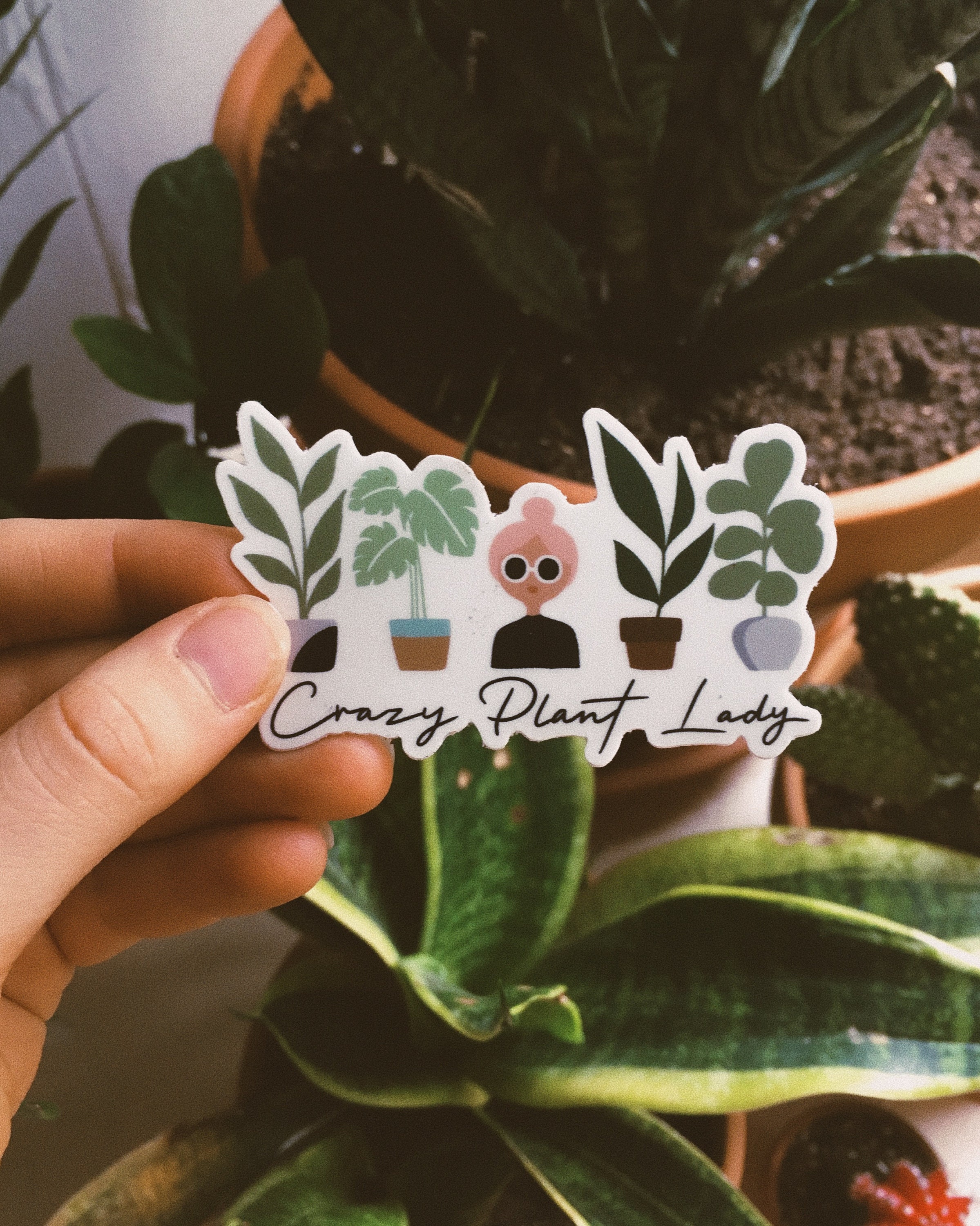 Crazy Plant Lady Durable Sticker | With or Without Text | Plant Lover Decal | Vinyl Weatherproof Decal | Water Bottle Sticker | 3&quot;