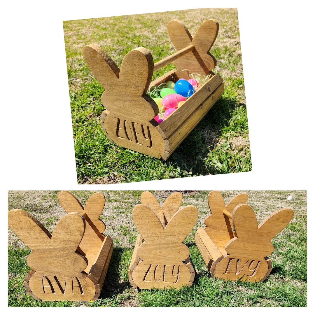 Custom Engraved Wood Easter Basket // Personalized Easter Basket