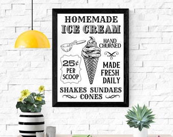 Impresión de heladería / Arte vintage de cocina de verano (descarga digital)