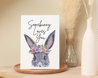 Easter Bunny Print | Floral Wreath Watercolor Art (Digital Download)