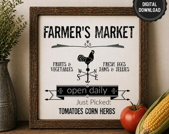 Farmers Market Sign | Farmhouse Kitchen Rustic Decor (Digital Download)