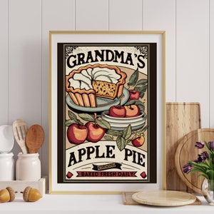 Torta de maçã da vovó Decoração gráfica vintage estilo fazenda - Download digital - Arte para impressão - Instant PNG JPEG
