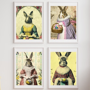 Vintage Bunny Portrait Bundle Printable | Set of 4 Easter Art PNG JPEG svg | Instant Digital Download for Spring Decor or DIY Crafts