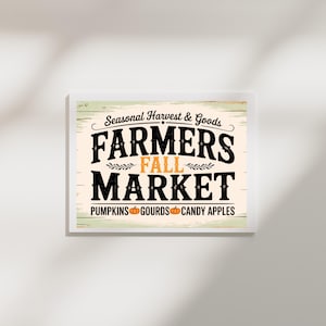 Farmers Fall Market Printable Sign | Rustic Autumn Wall Art | Pumpkin Harvest Farmhouse Decor