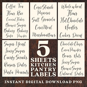 Kitchen Pantry Labels Printable Bundle | 5 Sheet Set PNG | Farmhouse Organization Tags | Instant Digital Download
