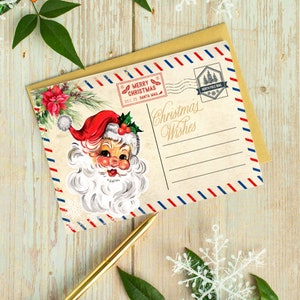 Vintage Santa Postkarte Wunschliste - sofortiger digitaler Download druckbare Kunst PNG JPEG SVG - Weihnachten & Feiertage Santa Festliche Wand Zitate