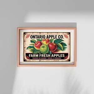 Vintage Ontario Apple Sign Printable, Farm Fresh Apples Wall Art, Fall Harvest Kitchen Decor, Rustic Apple Orchard Digital Download