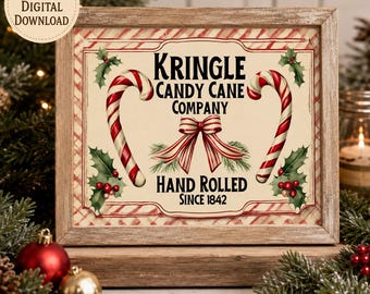 Vintage Candy Cane Printable | Retro Christmas Holiday Wall Art | Digital Download