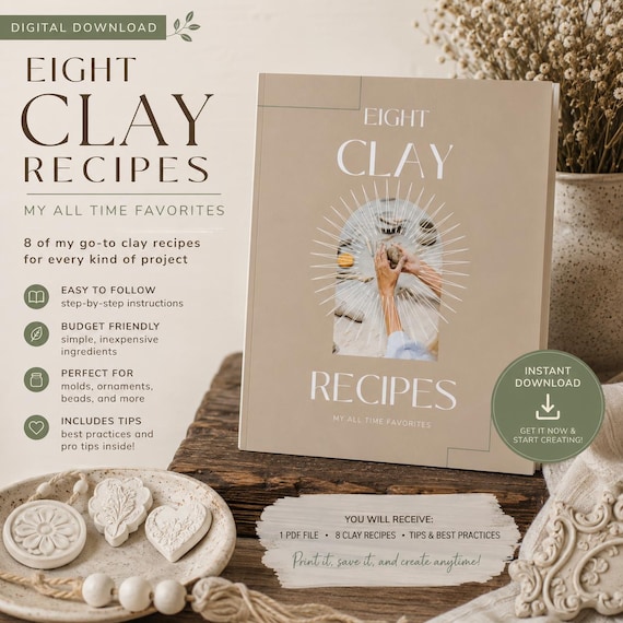 8 Homemade Clay Recipes | DIY Air Dry Cold Porcelain Paper Mache Booklet | Printable Craft Guide PDF Digital Download