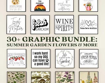 30+ Summer Garden Flowers Bundle | Printable PNG JPEG SVG | Floral Digital Graphics | Instant Download Set