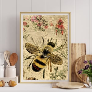 Vintage Ephemera Bee Instant digitale download PNG SVG JPEG-afbeelding *