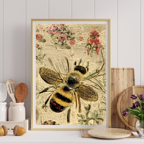 Vintage Ephemera Bee Instant Digital Download PNG SVG JPEG Graphic *