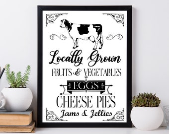 Summer Market Printable Sign | Farmhouse Cheese & Pies Wall Art PNG JPEG SVG | Rustic Kitchen Decor | Instant Digital Download